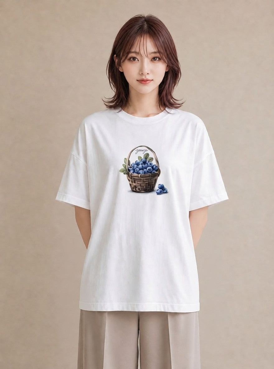 デザインTシャツ レディース ブルーベリー 食べ物 フード イラスト ヴィンテージ風 クリスマス 旅行 白T