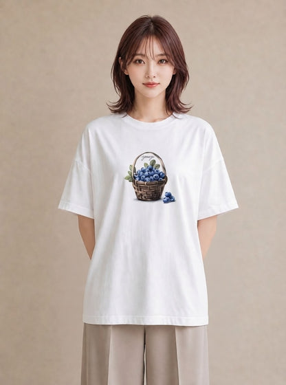 デザインTシャツ レディース ブルーベリー 食べ物 フード イラスト ヴィンテージ風 クリスマス 旅行 白T