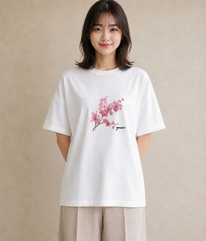 半袖Tシャツ レディース 梅 花 花柄 イラスト おしゃれギフト 社会人 白T