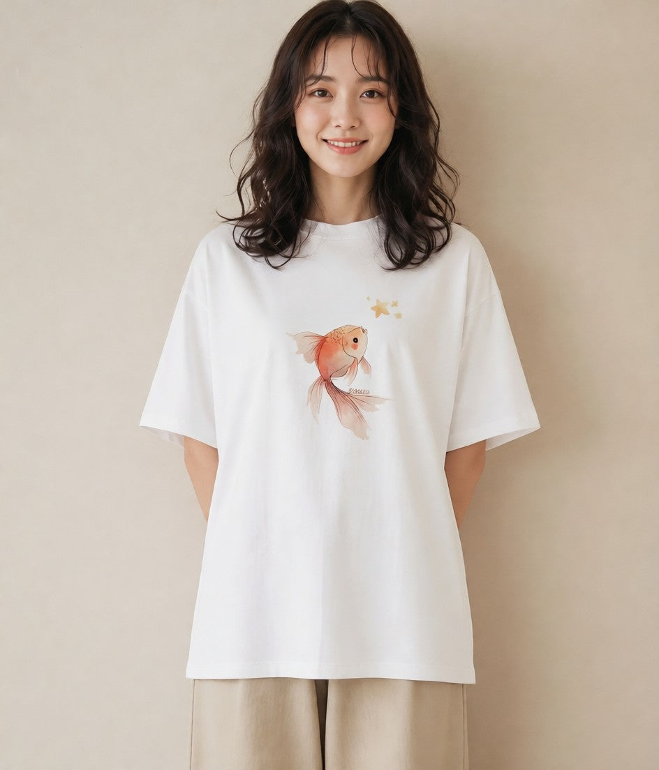 半袖Tシャツ レディース 流れ星 星空 宇宙 イラスト 水彩風 20代 カジュアルコーデ 白T