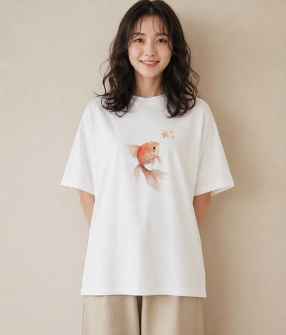 半袖Tシャツ レディース 流れ星 星空 宇宙 イラスト 水彩風 20代 カジュアルコーデ 白T