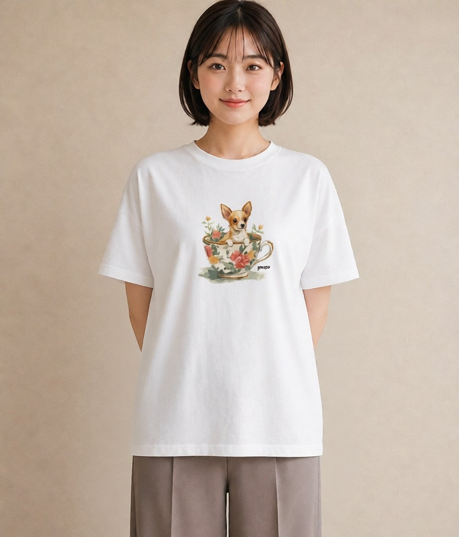 Tシャツ レディース チワワ 犬 いぬ イラスト お出かけ 普段着 白T