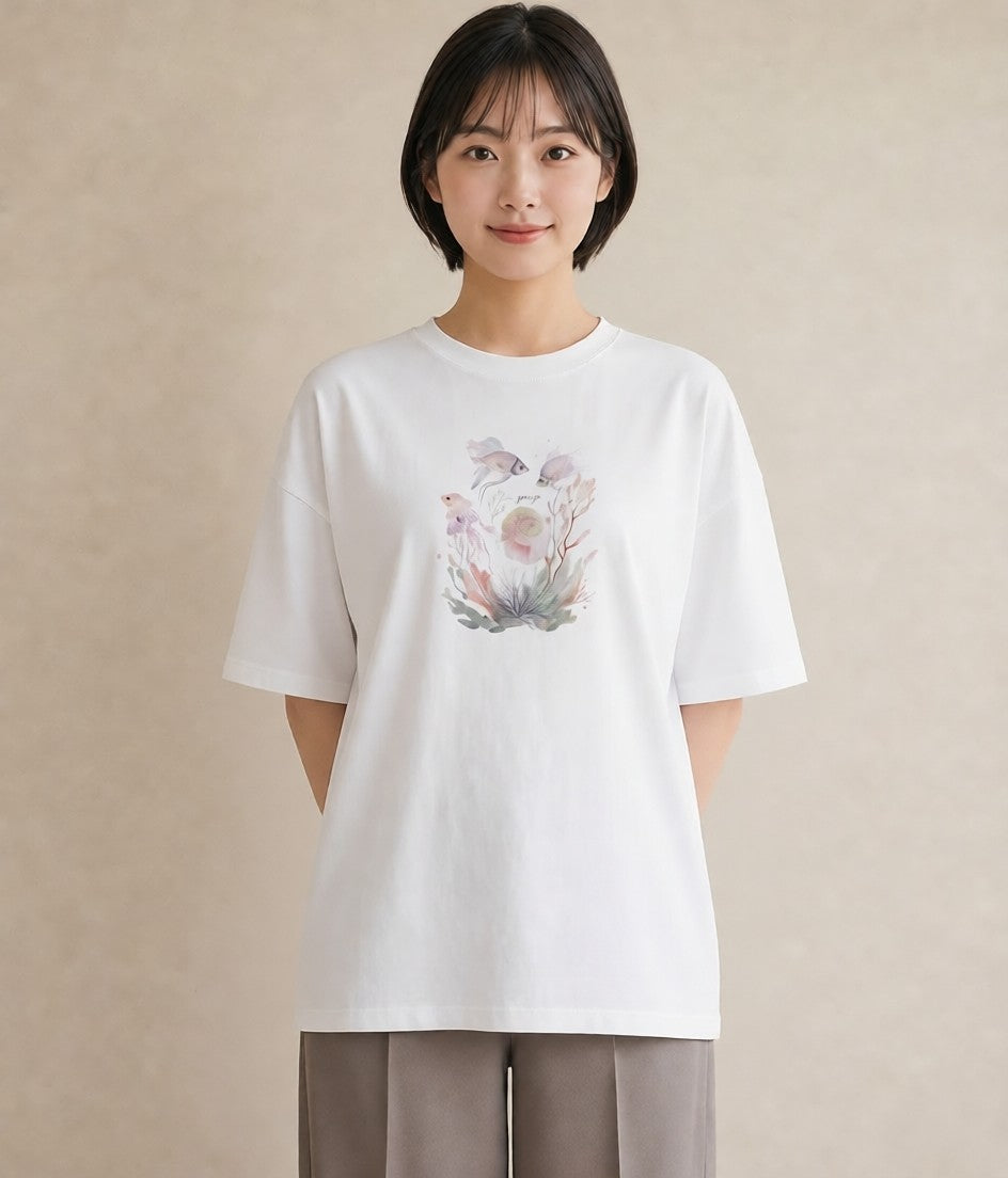Tシャツ レディース くらげ クラゲ 海の生き物 海 イラスト こなれ感 週末コーデ 敬老の日 白T
