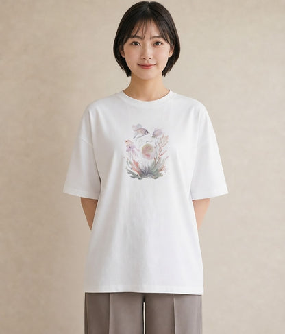 Tシャツ レディース くらげ クラゲ 海の生き物 海 イラスト こなれ感 週末コーデ 敬老の日 白T