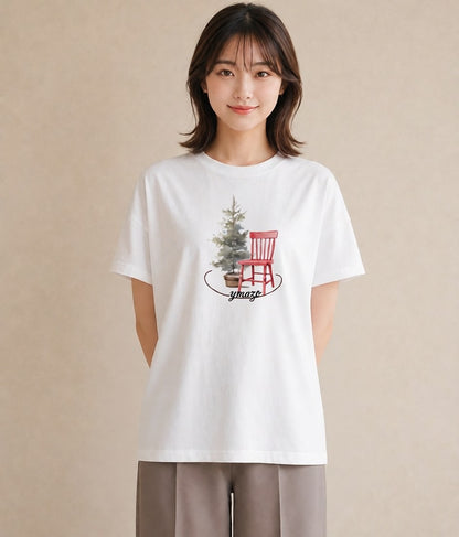 デザインTシャツ レディース 窓辺の椅子 窓辺 椅子 ナチュラル アンティーク イラスト こなれ感 通学 誕生日プレゼント 白T