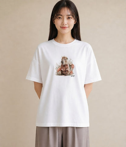 半袖Tシャツ レディース ジャンガリアンハムスター ペット 動物 イラスト 可愛い 公園 ママ 白T