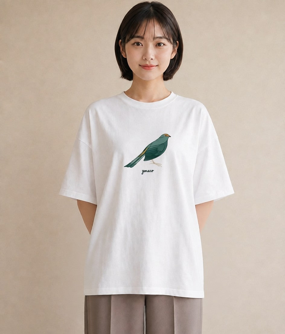 半袖Tシャツ レディース 九官鳥 ペット 動物 イラスト 抜け感 ミセス 春コーデ 白T