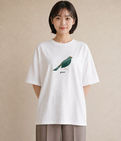 半袖Tシャツ レディース 九官鳥 ペット 動物 イラスト 抜け感 ミセス 春コーデ 白T
