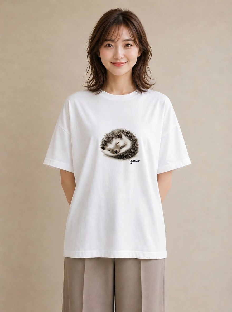 プリントTシャツ レディース ハリネズミ ペット 動物 イラスト カジュアル カジュアルコーデ 買い物 白T
