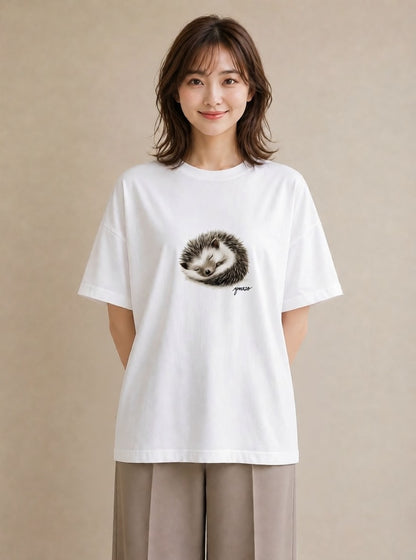 プリントTシャツ レディース ハリネズミ ペット 動物 イラスト カジュアル カジュアルコーデ 買い物 白T