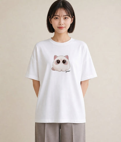 デザインTシャツ レディース ニャンコ 猫 ねこ イラスト ラフ 友達ギフト 部屋着 白T