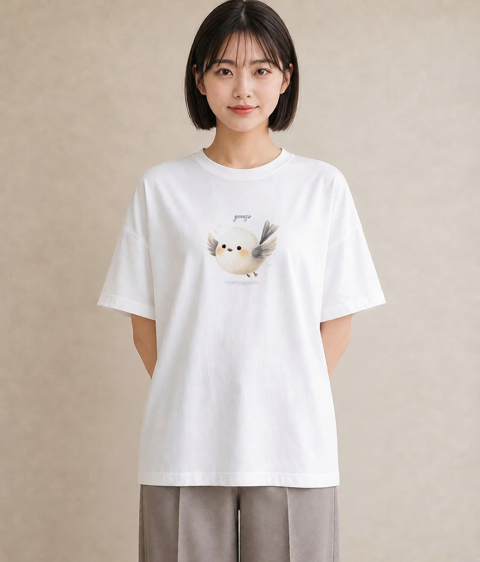 デザインTシャツ レディース 小鳥 ペット 動物 イラスト レトロ 海 カフェ巡り 白T