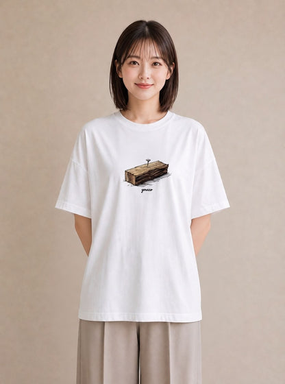 半袖Tシャツ レディース 桟橋 水辺 波止場 ナチュラル アンティーク イラスト 個性的 レイヤード 友達ギフト 白T