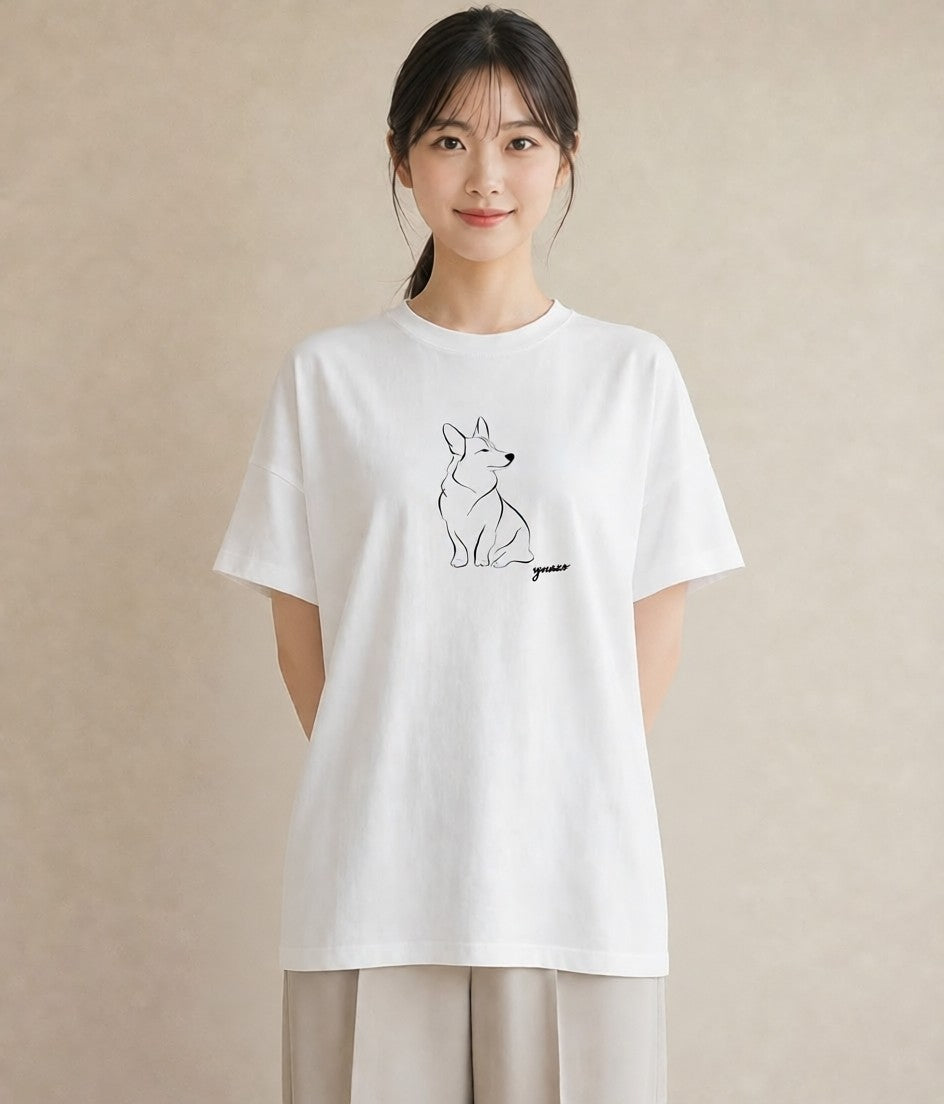 デザインTシャツ レディース 犬 いぬ わんこ イラスト 韓国風 旅行用 海 白T