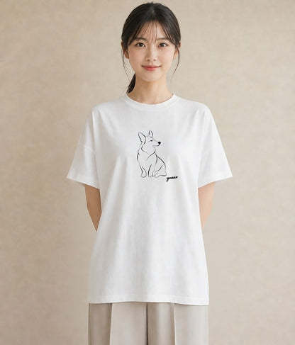 デザインTシャツ レディース 犬 いぬ わんこ イラスト 韓国風 旅行用 海 白T
