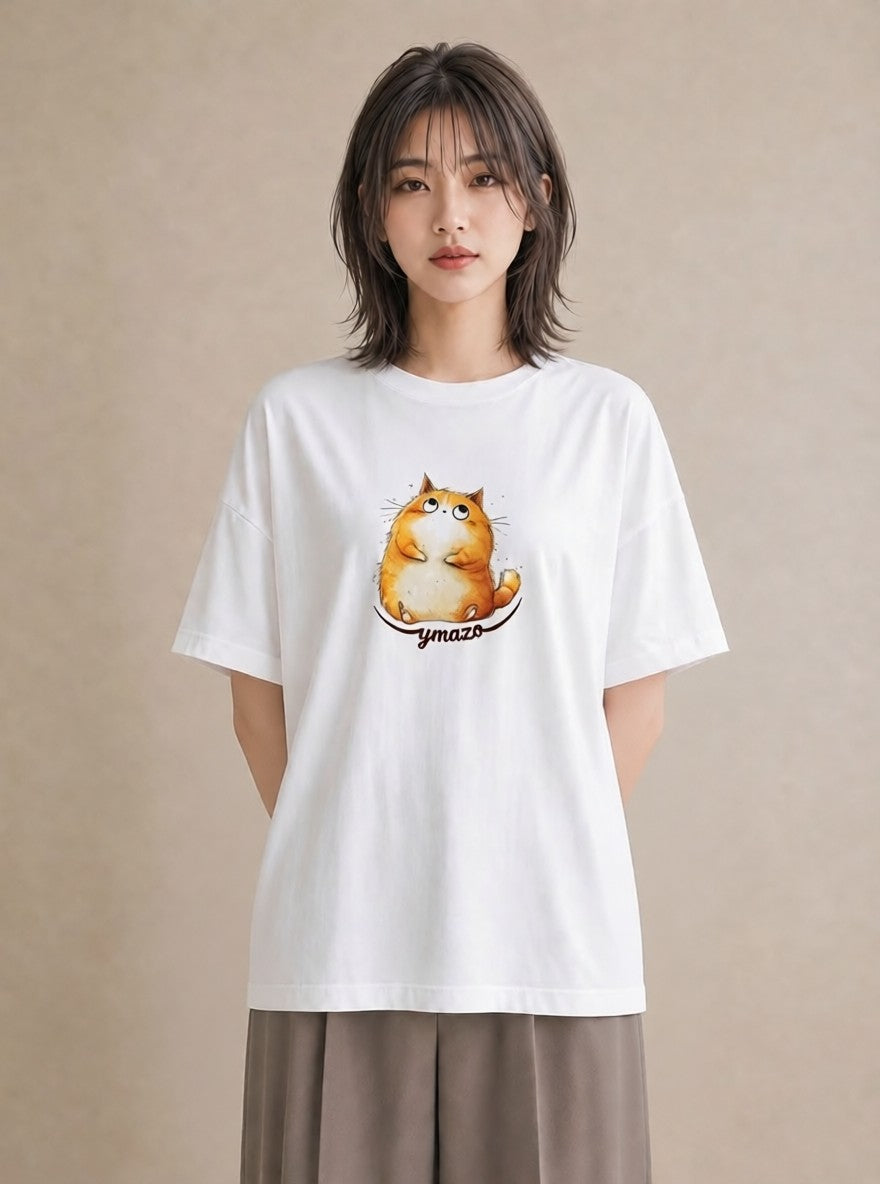 グラフィックTシャツ レディース エキゾチックショートヘア 猫 ねこ イラスト きれいめカジュアル 秋コーデ おしゃれギフト 白T