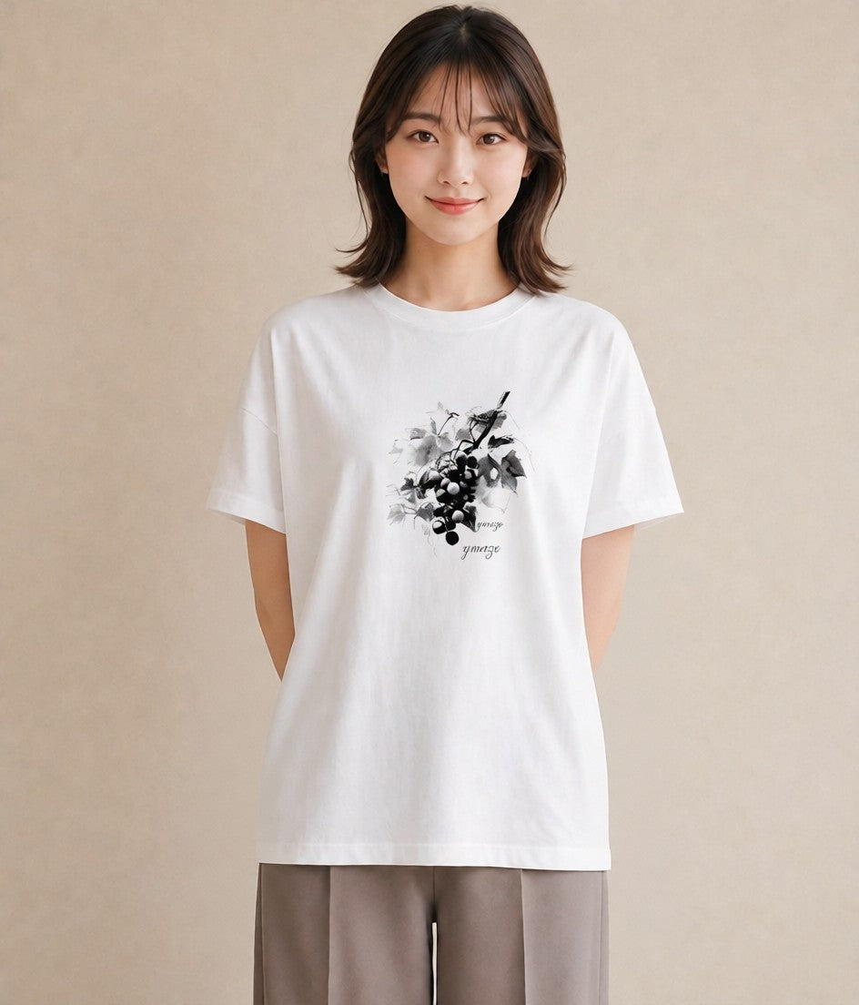 Tシャツ レディース ぶどう 葡萄 食べ物 フード イラスト ゆるコーデ ギフト 母の日 白T
