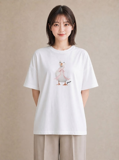 半袖Tシャツ レディース 白文鳥 ペット 動物 イラスト カフェコーデ ホワイトデー 春服 白T