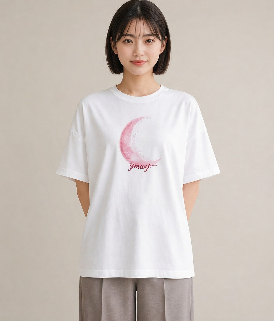 半袖Tシャツ レディース 三日月 星空 宇宙 イラスト ミニマル 送別ギフト 通勤 白T