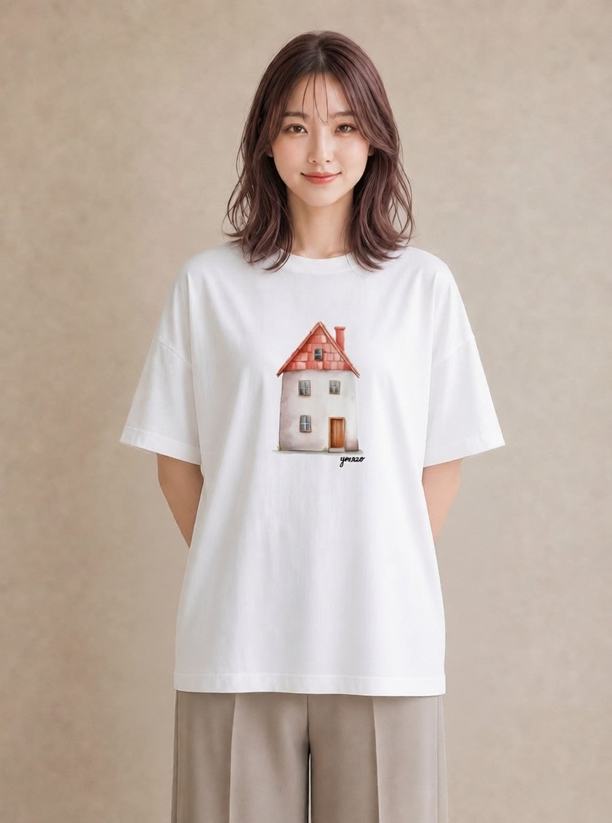 Tシャツ レディース 夕暮れ バルコニー 夕焼け ナチュラル アンティーク イラスト ボタニカル 部屋着 女性向けギフト 白T