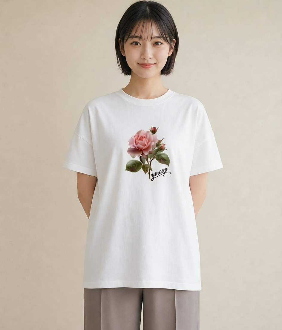 プリントTシャツ レディース バラ 薔薇 ローズ 花 花柄 イラスト ミニマル 旅行用 海 白T