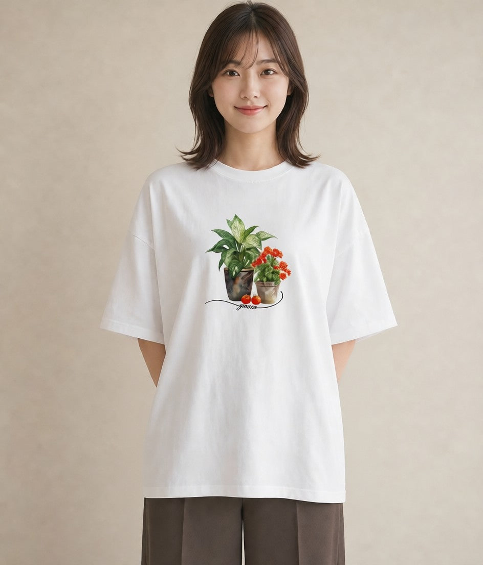 グラフィックTシャツ レディース 観葉植物 植物 ボタニカル イラスト ミニマル 秋コーデ おしゃれギフト 白T