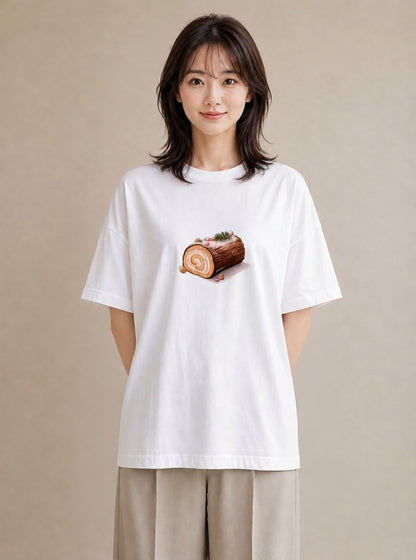 半袖Tシャツ レディース チョコ 食べ物 フード イラスト ポップ 散歩 お出かけ 白T
