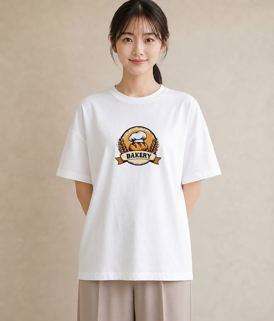 Tシャツ レディース パン ベーカリー イラスト ヴィンテージ風 買い物 夏コーデ 白T