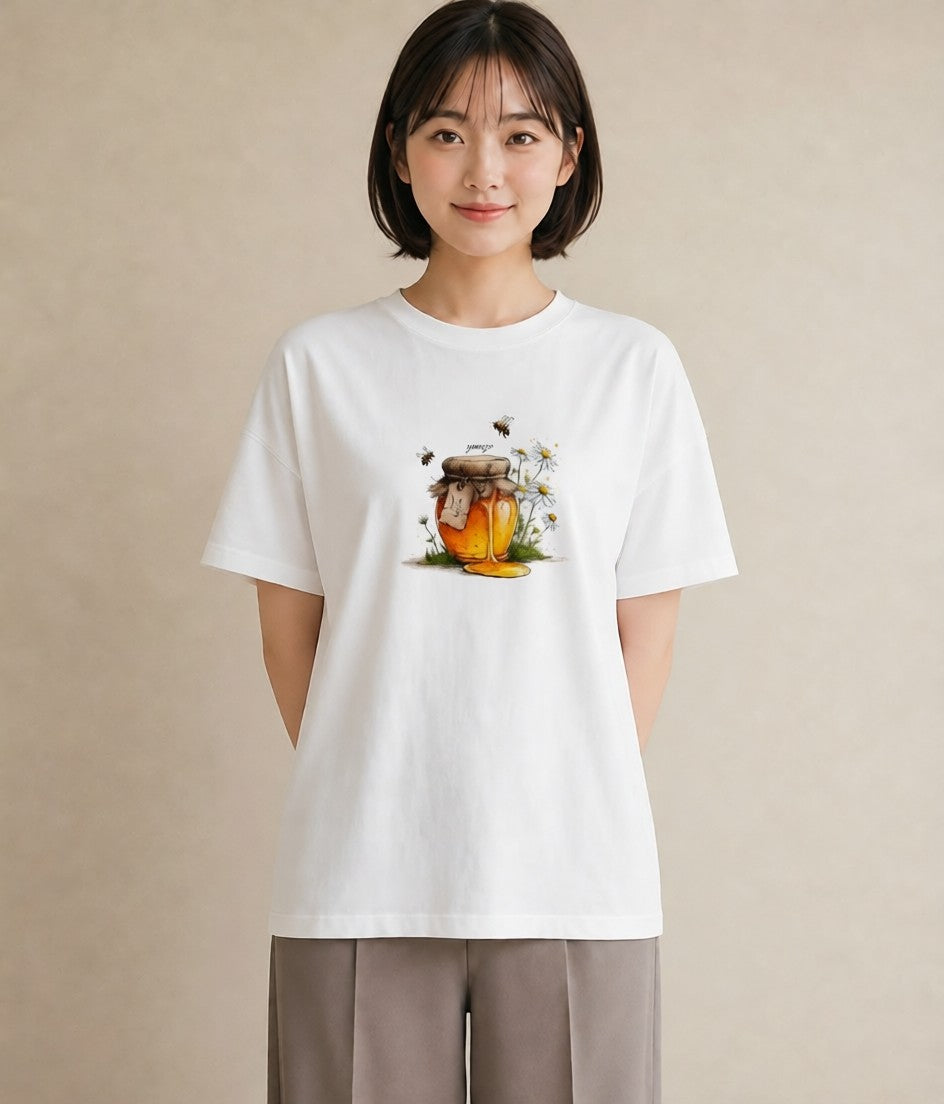 プリントTシャツ レディース はちみつ 食べ物 フード イラスト ボタニカル 秋コーデ おしゃれギフト 白T