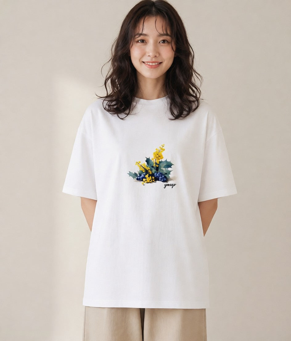 プリントTシャツ レディース 木の実 植物 ボタニカル イラスト 韓国風 レイヤード 友達ギフト 白T