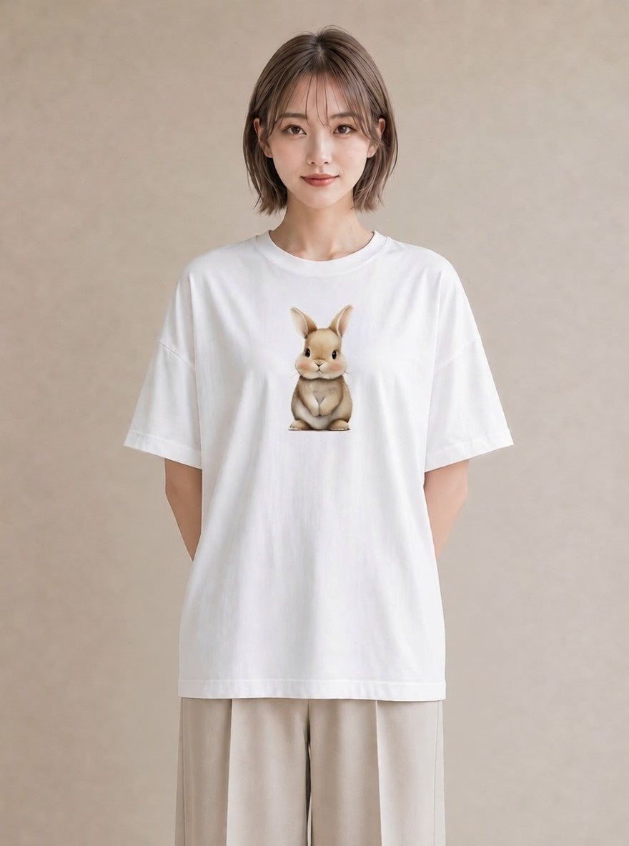 Tシャツ レディース ロップイヤー ペット 動物 イラスト アート風 女性 旅行用 白T