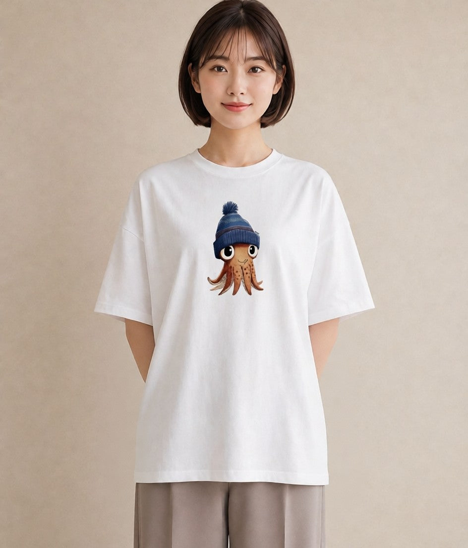 プリントTシャツ レディース タコ 海の生き物 海 イラスト レトロ 女性 旅行用 白T