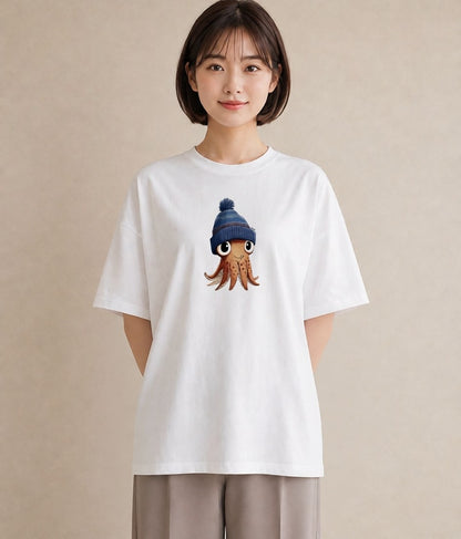 プリントTシャツ レディース タコ 海の生き物 海 イラスト レトロ 女性 旅行用 白T