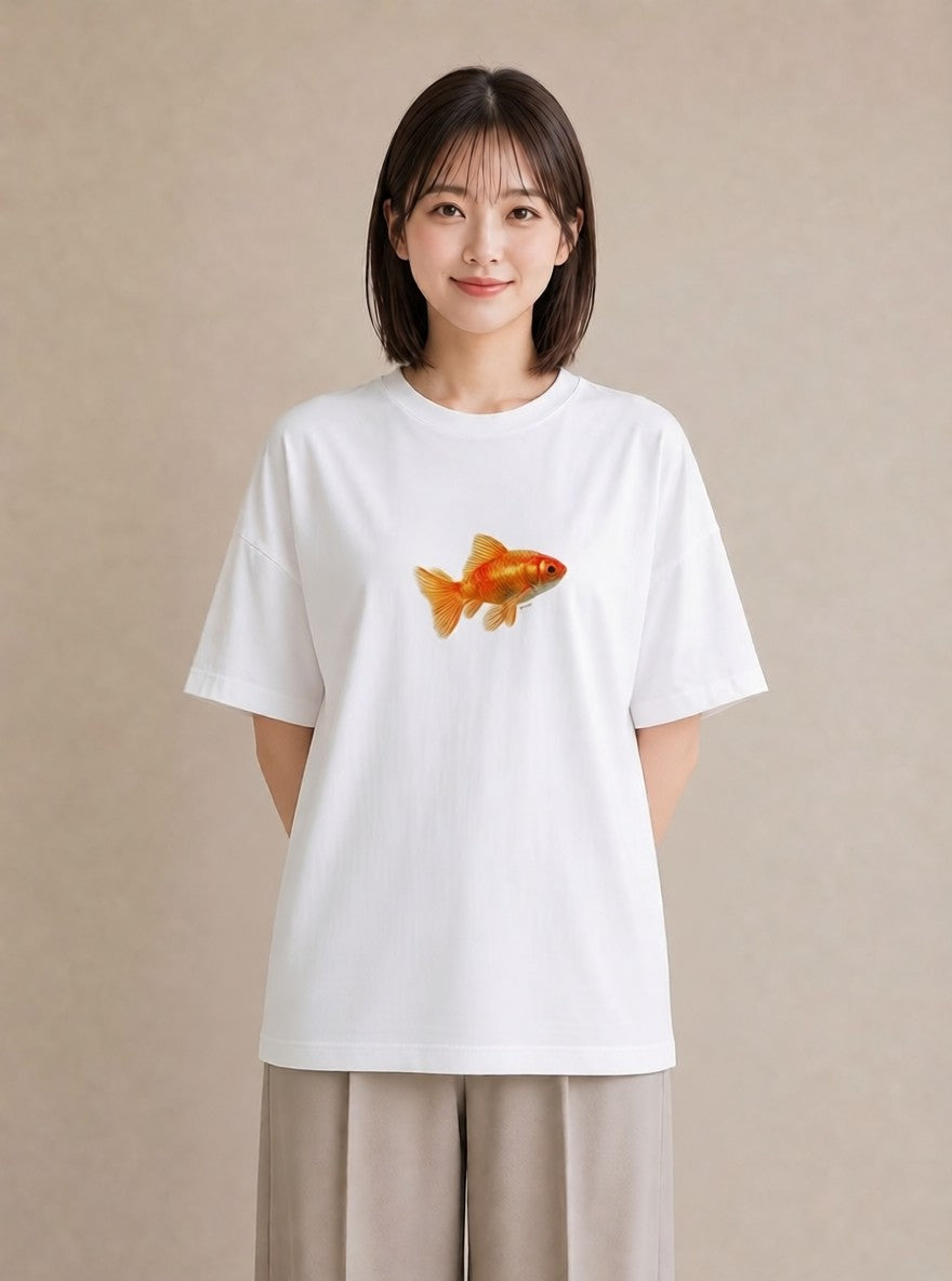 グラフィックTシャツ レディース らんちゅう ペット 動物 イラスト アート風 週末コーデ 敬老の日 白T