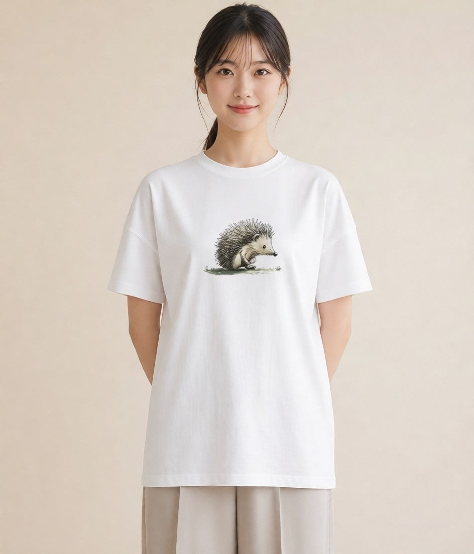 デザインTシャツ レディース ハリネズミ ペット 動物 イラスト 淡色 親子 20代 白T