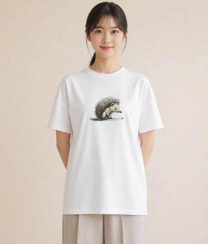デザインTシャツ レディース ハリネズミ ペット 動物 イラスト 淡色 親子 20代 白T