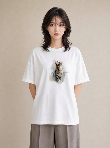 デザインTシャツ レディース 猫 ねこ イラスト 休日コーデ ペアコーデ 秋コーデ 白T