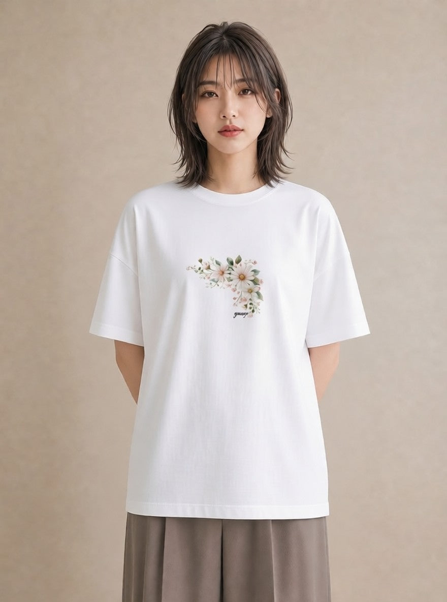 プリントTシャツ レディース マーガレット 花 花柄 イラスト カジュアル ギフト 母の日 白T