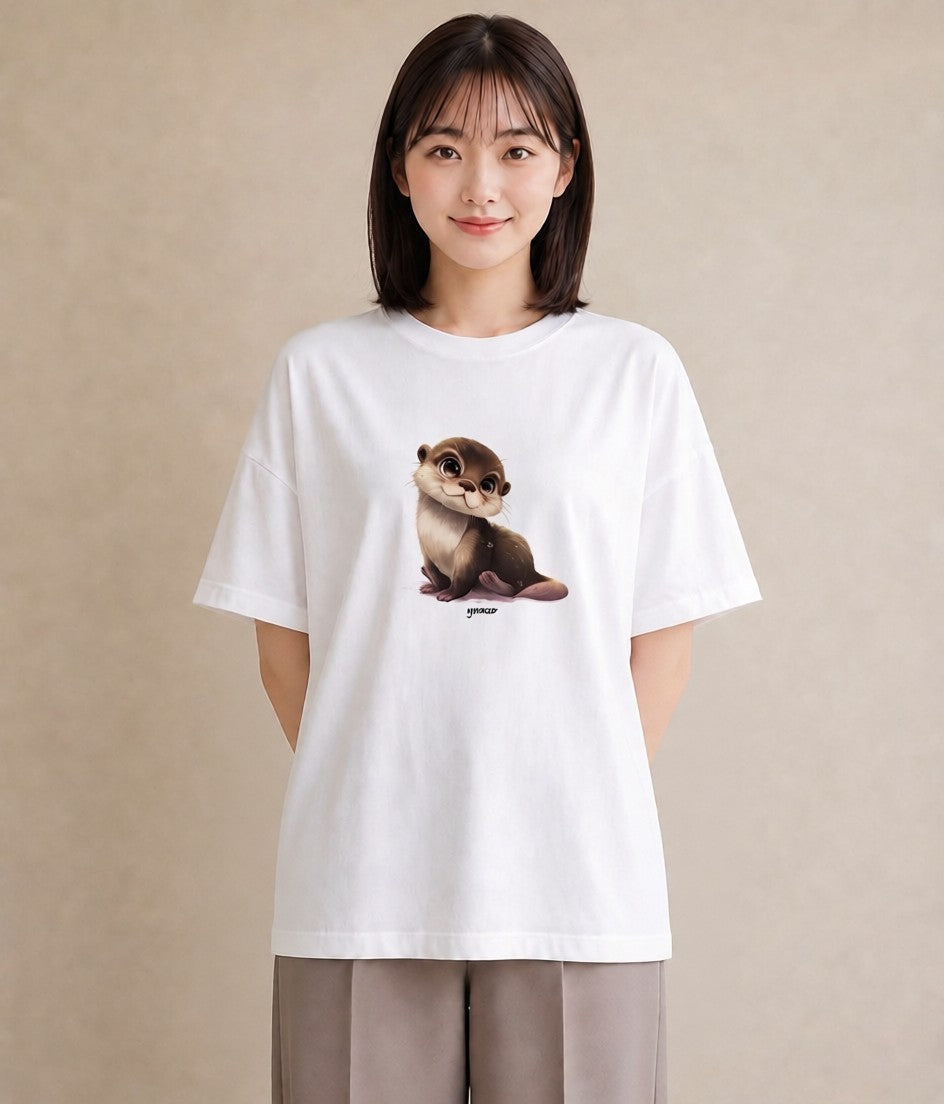 Tシャツ レディース フェレット ペット 動物 イラスト フェミニン 誕生日プレゼント 綿100 白T