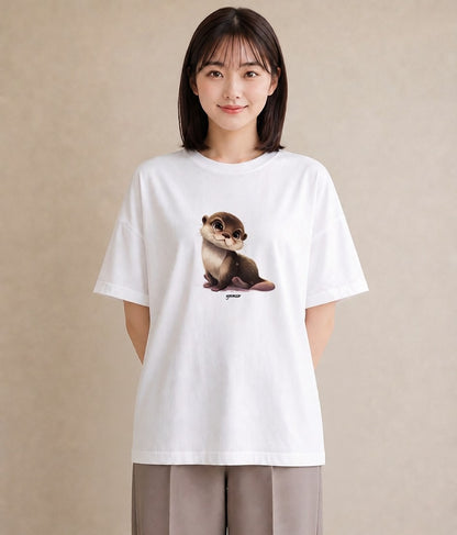 Tシャツ レディース フェレット ペット 動物 イラスト フェミニン 誕生日プレゼント 綿100 白T