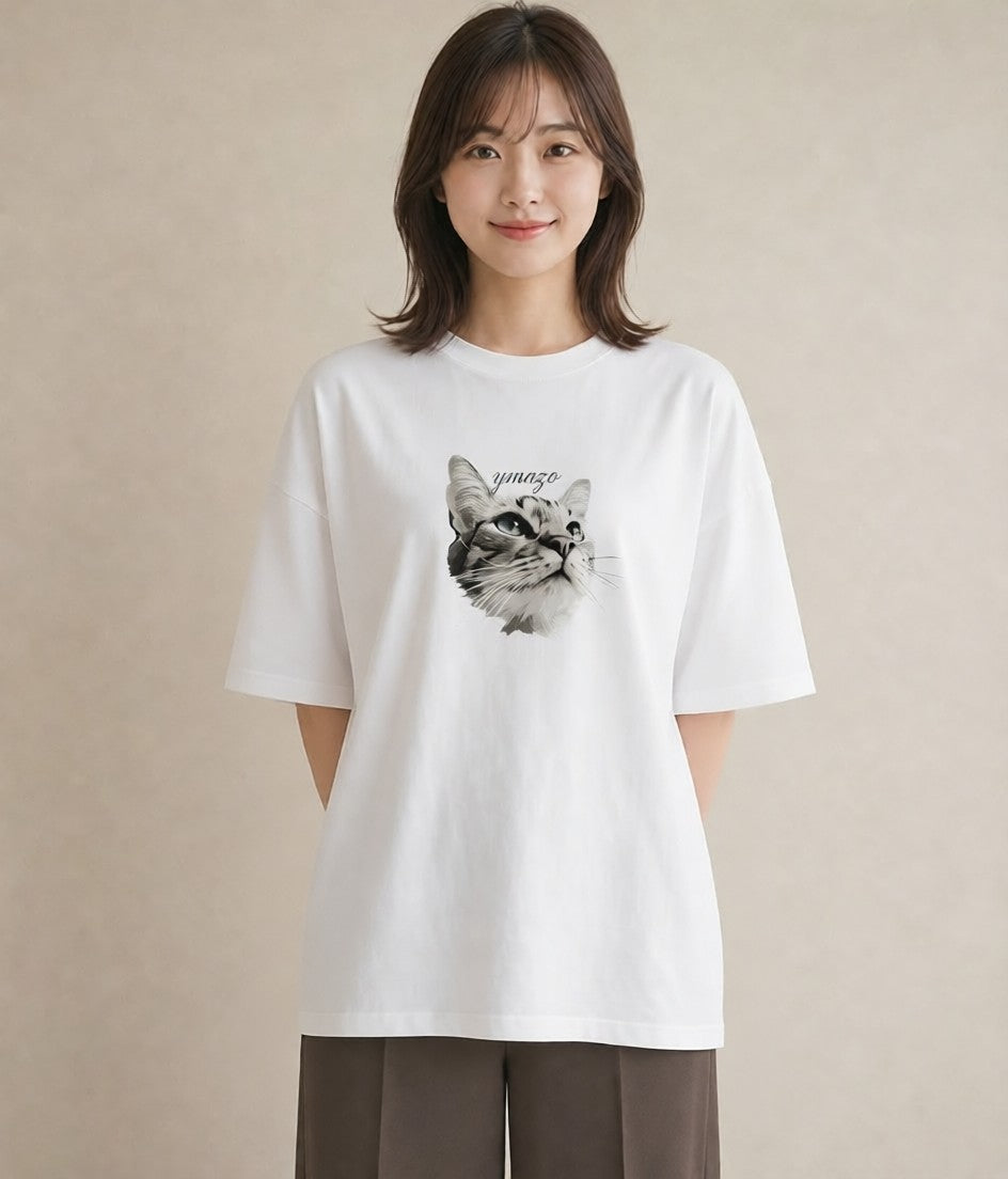 Tシャツ レディース 白猫 猫 ねこ イラスト 手描き風 デート 帰省 白T