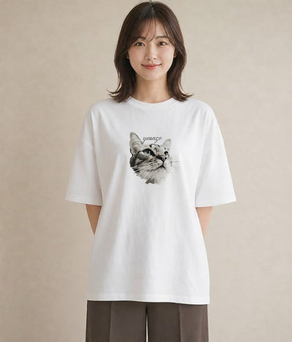 Tシャツ レディース 白猫 猫 ねこ イラスト 手描き風 デート 帰省 白T