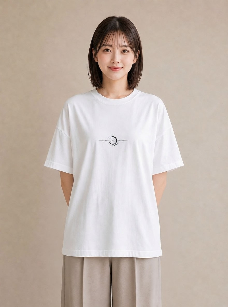 デザインTシャツ レディース 月と星 星空 ムーン イラスト きれいめカジュアル 部屋着 女性向けギフト 白T
