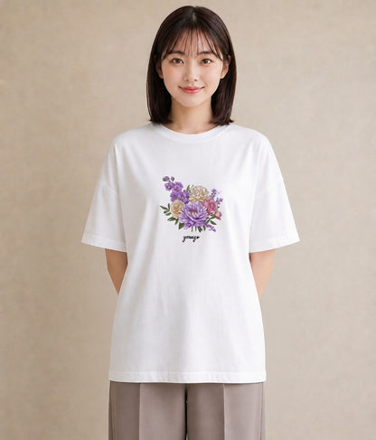 半袖Tシャツ レディース スミレ 花 花柄 イラスト 旅行コーデ デート 帰省 白T