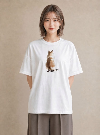 Tシャツ レディース いぬ 犬 ワンコ イラスト フェミニン 母の日 ビーチ 白T