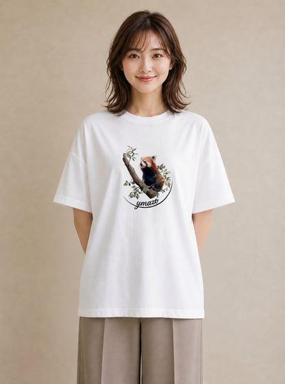 デザインTシャツ レディース パンダ 動物 アニマル イラスト こなれ感 帰省 ラフ 白T