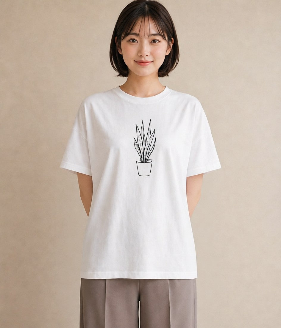 Tシャツ レディース 観葉植物 ボタニカル 植物 イラスト ニュアンス 女性 旅行用 白T