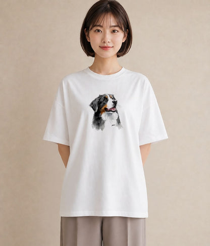Tシャツ レディース バーニーズマウンテンドッグ 犬 いぬ イラスト ゆるコーデ ラフ レイヤード 白T