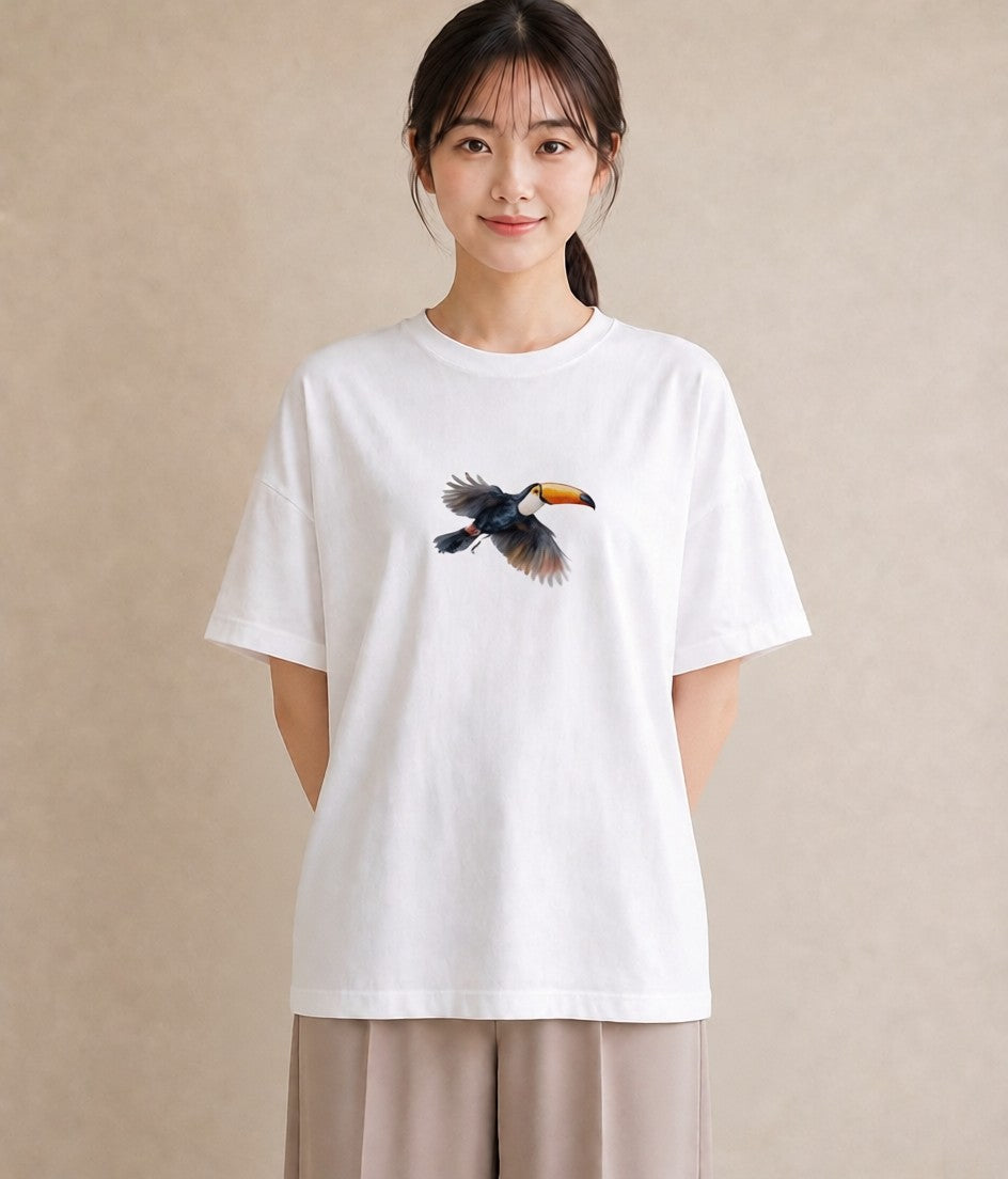 半袖Tシャツ レディース ハシビロコウ 動物 アニマル イラスト 旅行用 海 白T