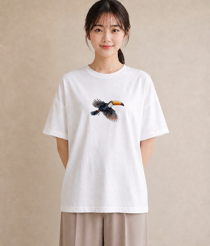 半袖Tシャツ レディース ハシビロコウ 動物 アニマル イラスト 旅行用 海 白T